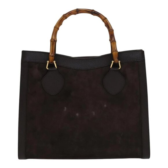 GUCCI Bamboo Hand Bag Leather Suede Brown Gold 002 1095 0260 Auth 111030 - Picture 1 of 16